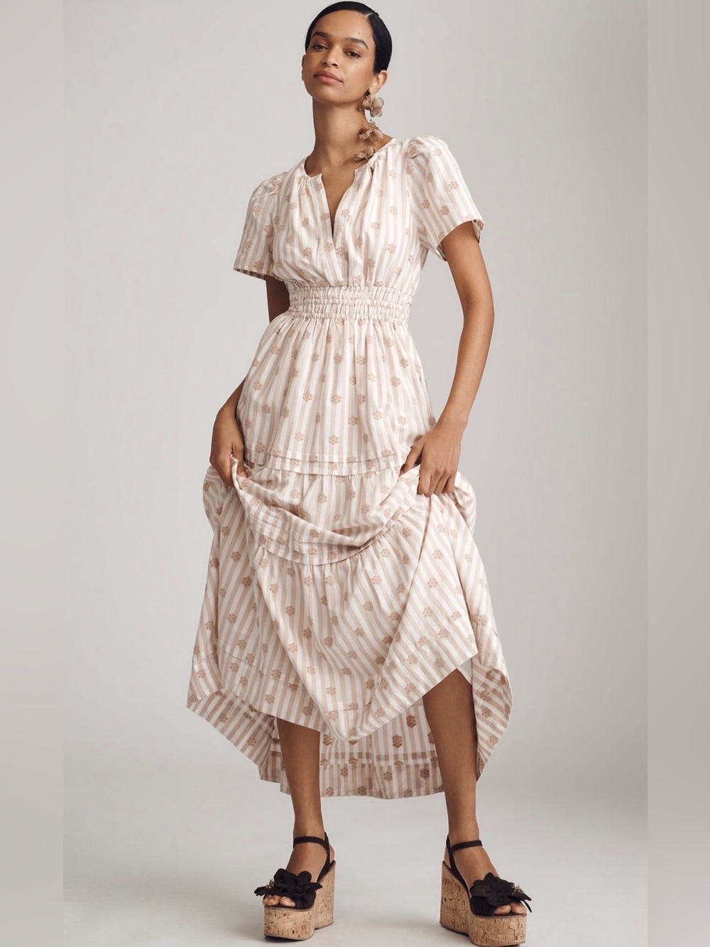 Anthropologie Somerset Floral Embroidered Stripe Maxi Dress